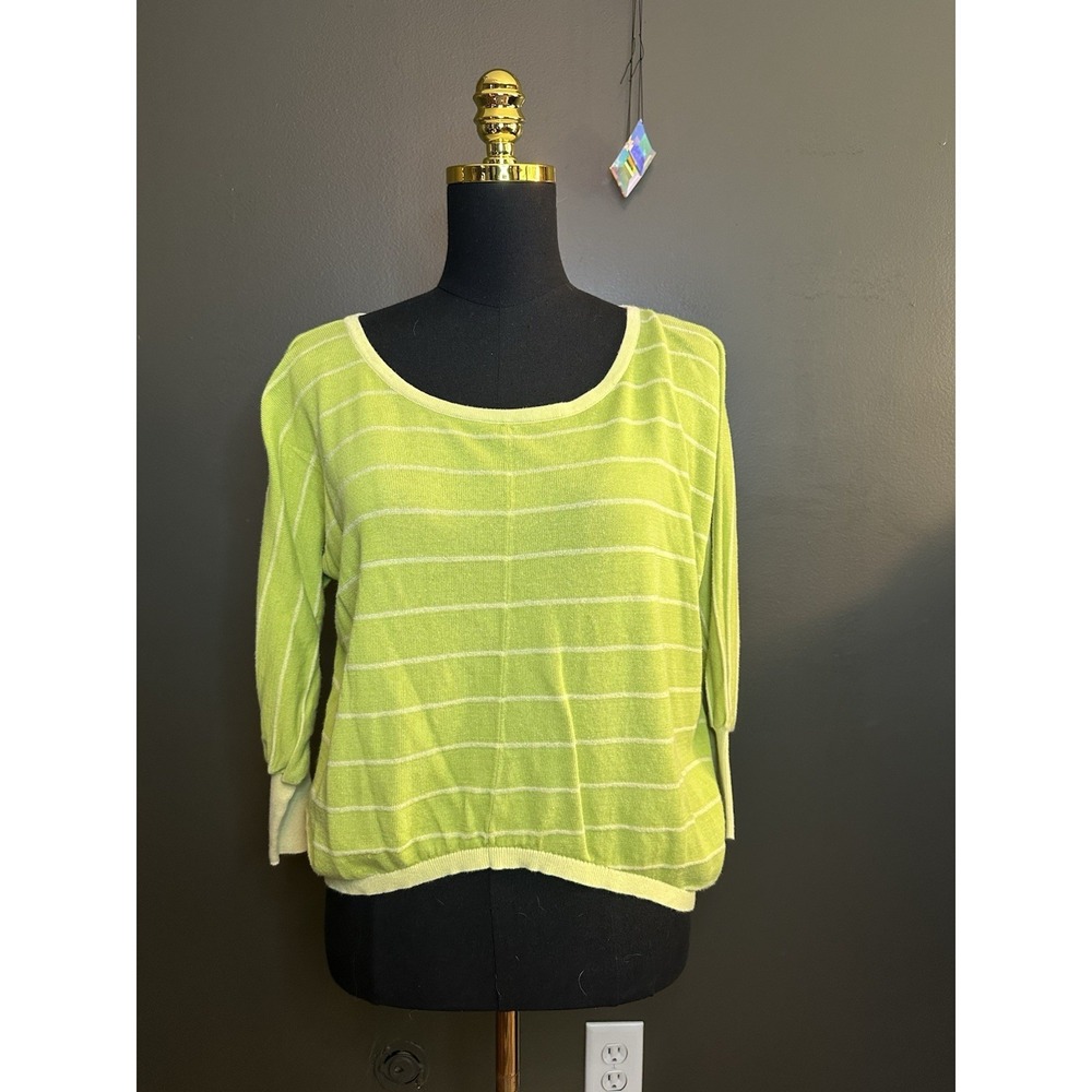 Liz‎ Claiborne Green White Striped Overdose Asymmetrical Long Sleeve S Small Y2K
